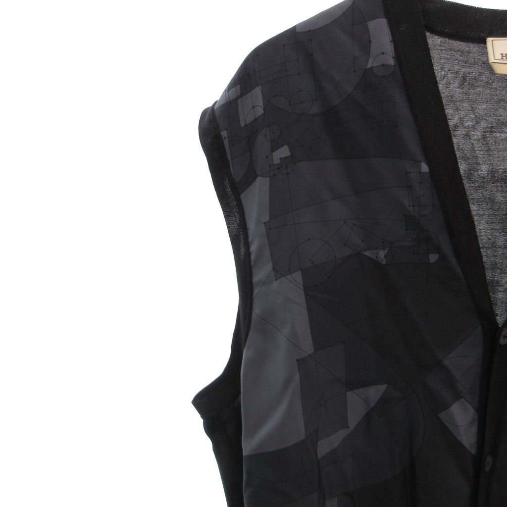 Hermes Tagged Knit Contrast Vest Gilet Silk Allover Neck XXL Black — view 4