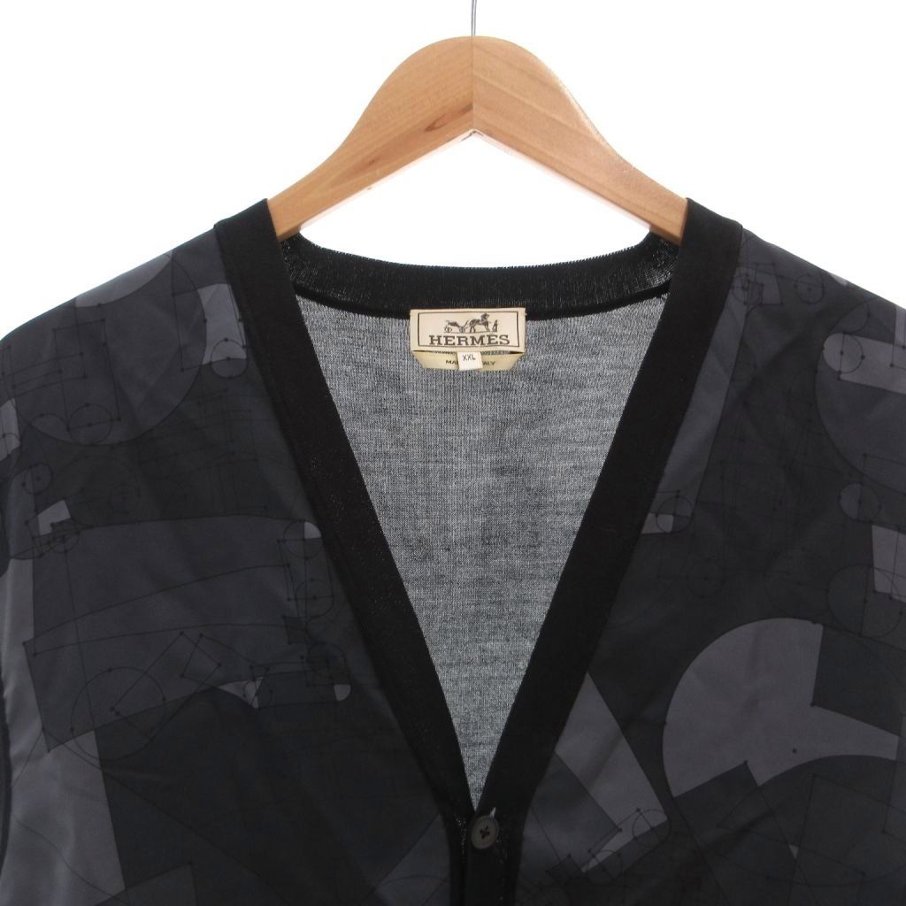 Hermes Tagged Knit Contrast Vest Gilet Silk Allover Neck XXL Black — view 3