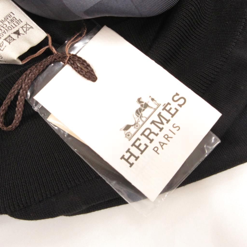 Hermes Tagged Knit Contrast Vest Gilet Silk Allover Neck XXL Black — view 6