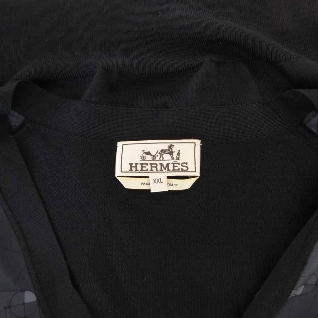Hermes Tagged Knit Contrast Vest Gilet Silk Allover Neck XXL Black — view 5