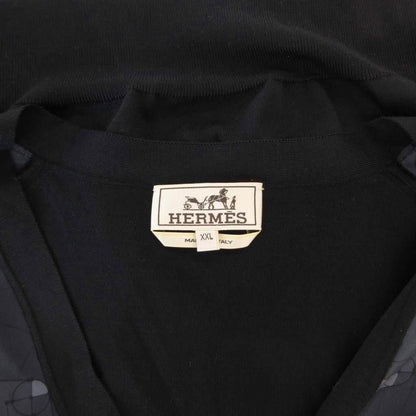 Hermes Tagged Knit Contrast Vest Gilet Silk Allover Neck XXL Black — view 5