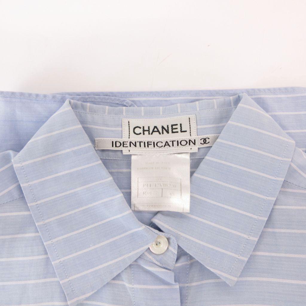 Chanel Identification Shirt Blouse 3/4 Sleeve Logo Embroidery Border CC 38 Blue — view 6