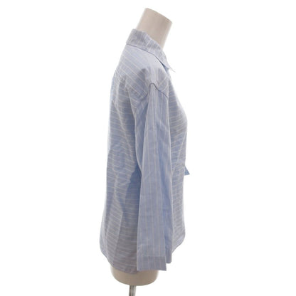 Chanel Identification Shirt Blouse 3/4 Sleeve Logo Embroidery Border CC 38 Blue — view 3