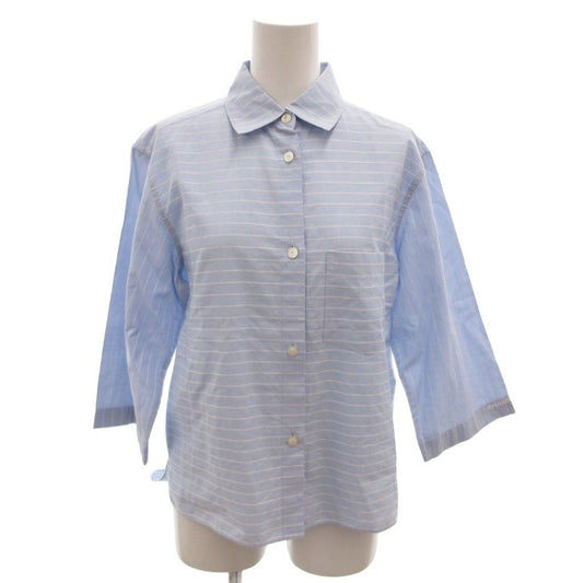 Chanel Identification Shirt Blouse 3/4 Sleeve Logo Embroidery Border CC 38 Blue