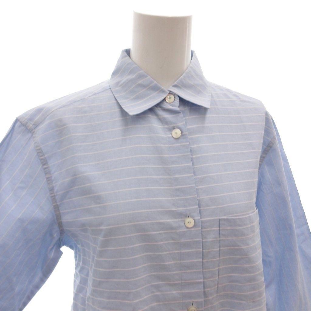 Chanel Identification Shirt Blouse 3/4 Sleeve Logo Embroidery Border CC 38 Blue — view 4