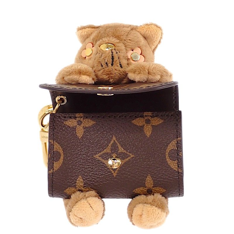 Louis Vuitton LV Monogram Bag Charm Canvas Brown Gold Cat Key Holder Case — view 6
