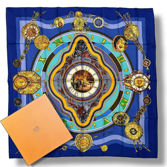 Hermes Carre 90 Scarf Silk Parmi les Fleurs Je Compte les Heures Time Among