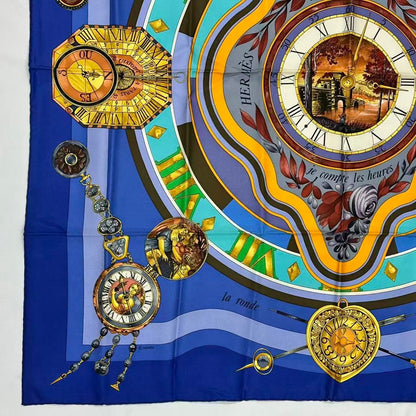 Hermes Carre 90 Scarf Silk Parmi les Fleurs Je Compte les Heures Time Among — view 5