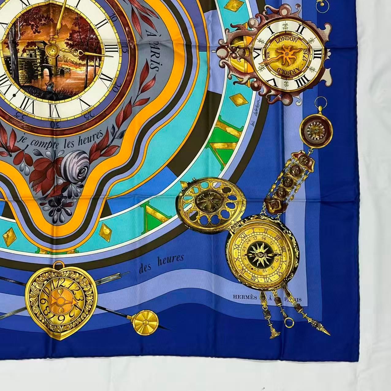 Hermes Carre 90 Scarf Silk Parmi les Fleurs Je Compte les Heures Time Among — view 6