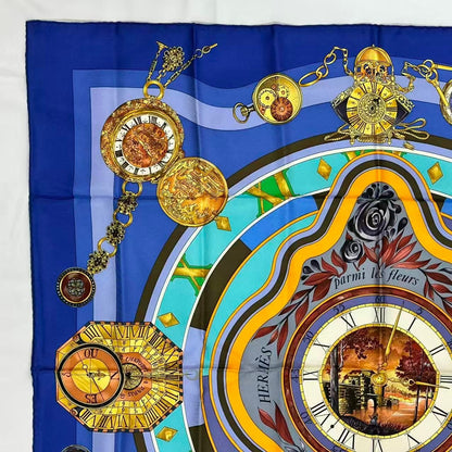 Hermes Carre 90 Scarf Silk Parmi les Fleurs Je Compte les Heures Time Among — view 3