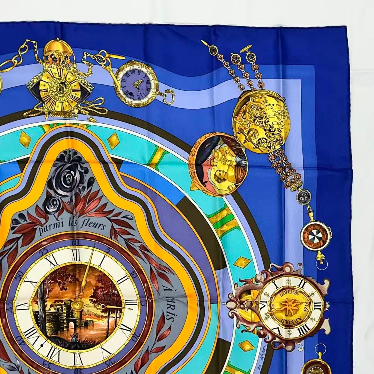 Hermes Carre 90 Scarf Silk Parmi les Fleurs Je Compte les Heures Time Among — view 4