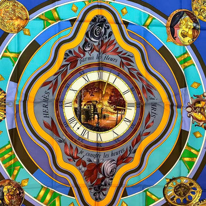Hermes Carre 90 Scarf Silk Parmi les Fleurs Je Compte les Heures Time Among — view 7