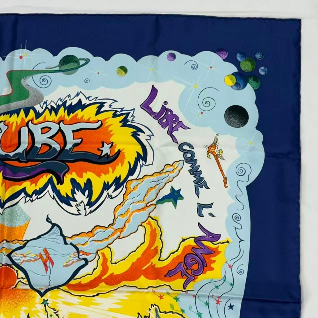 Hermes Carre 90 Scarf Silk Aube Libre Comme L'ange New Dawn Like an Angel Blue — view 5