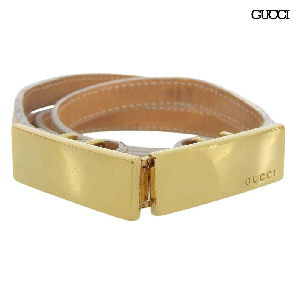 Gucci Tom Ford Era Gold Plate Leather Thin Belt Beige