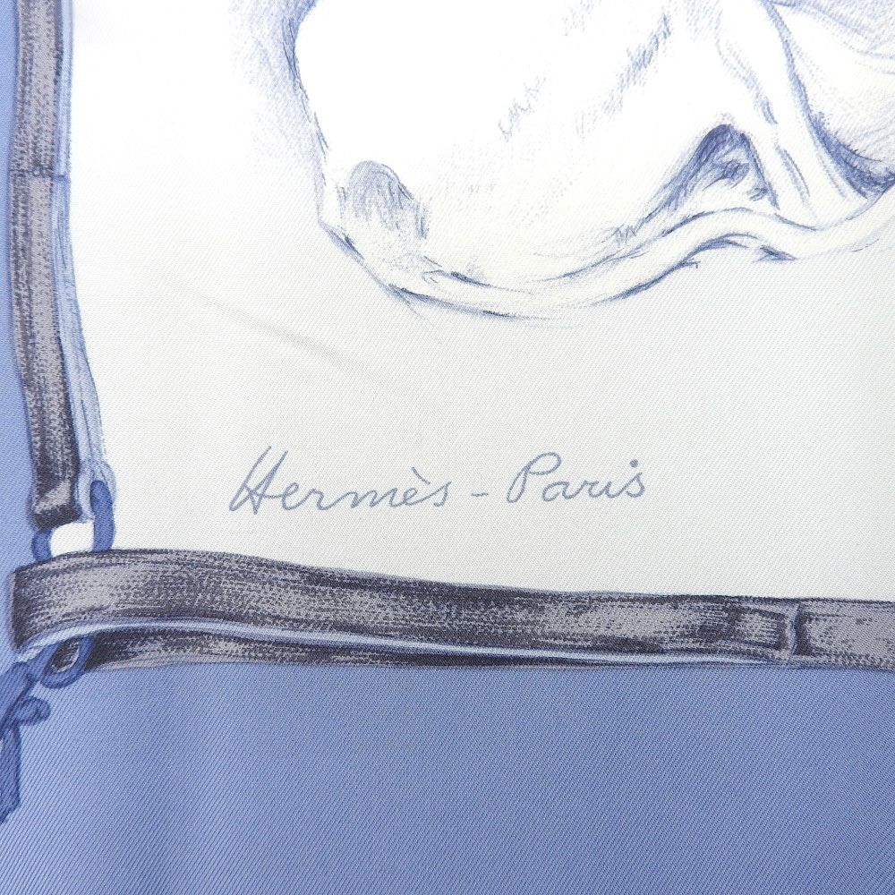 Hermes Carre 90 les Levriers Gray Hound de Pore Silk Scarf Blue — view 6