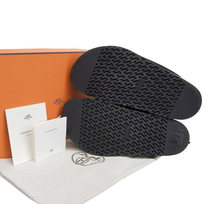 Hermes Mules Shearling Suede Logo Shoes Black 38 — view 7