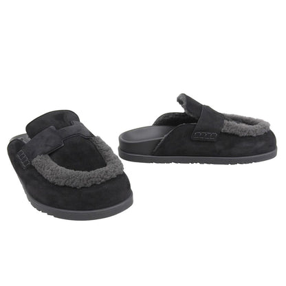 Hermes Mules Shearling Suede Logo Shoes Black 38 — view 2