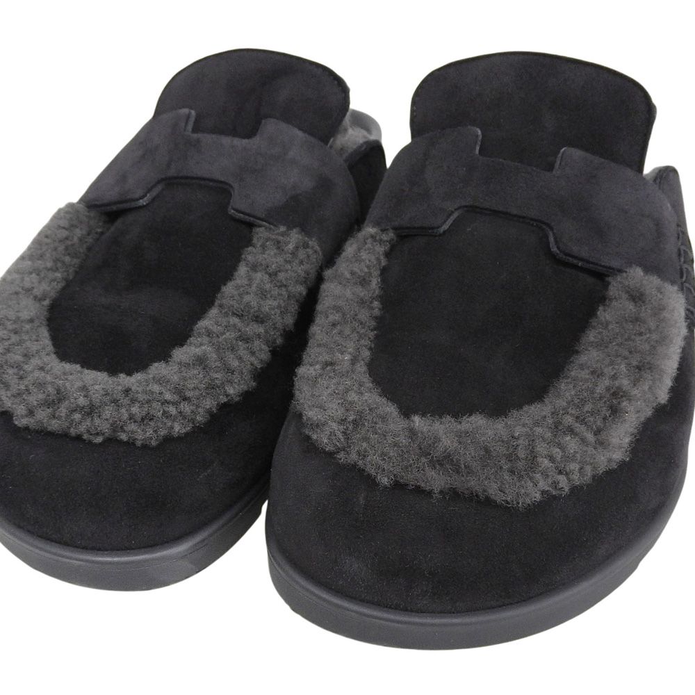Hermes Mules Shearling Suede Logo Shoes Black 38 — view 3