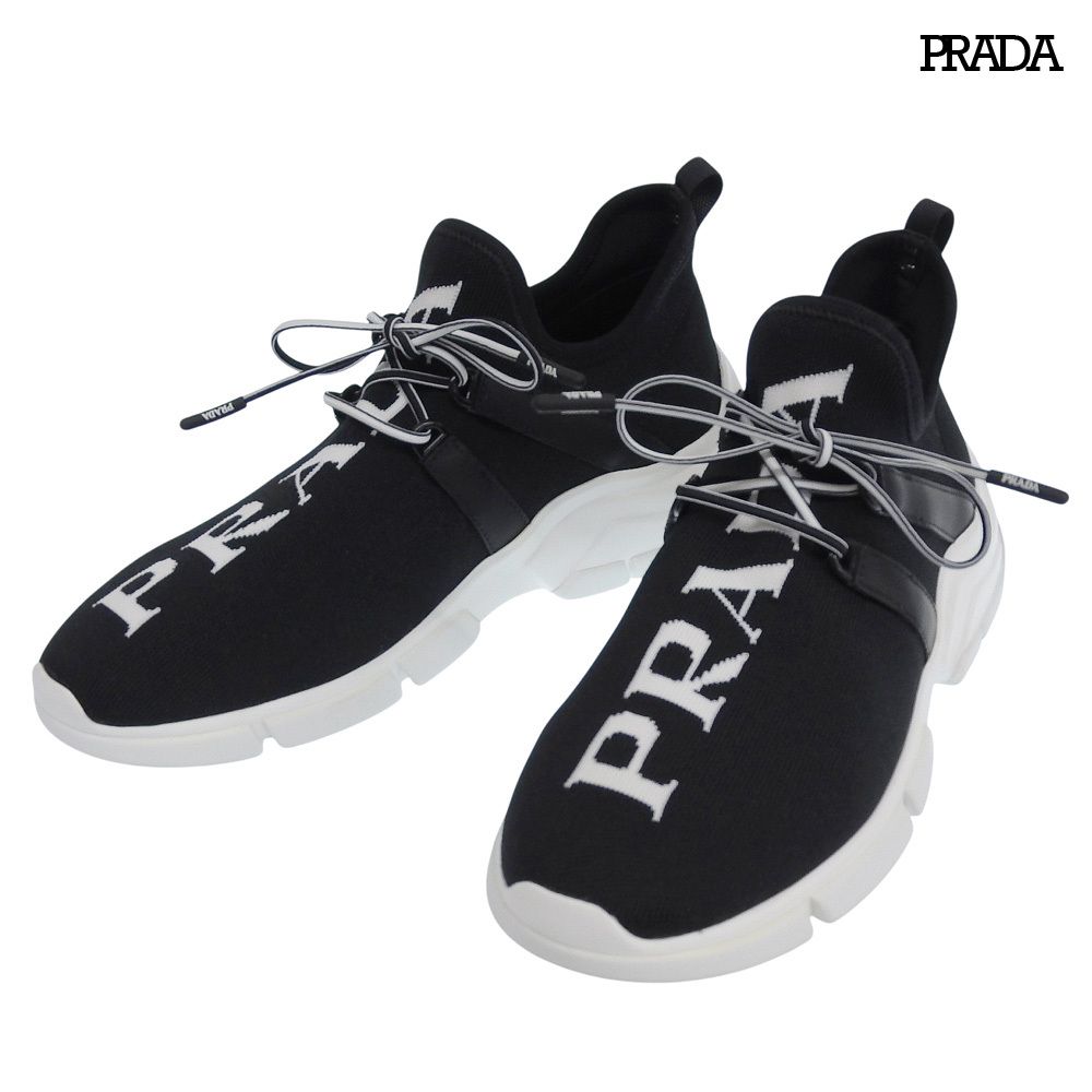 Prada Big Logo Knit Sneakers Black 37.5