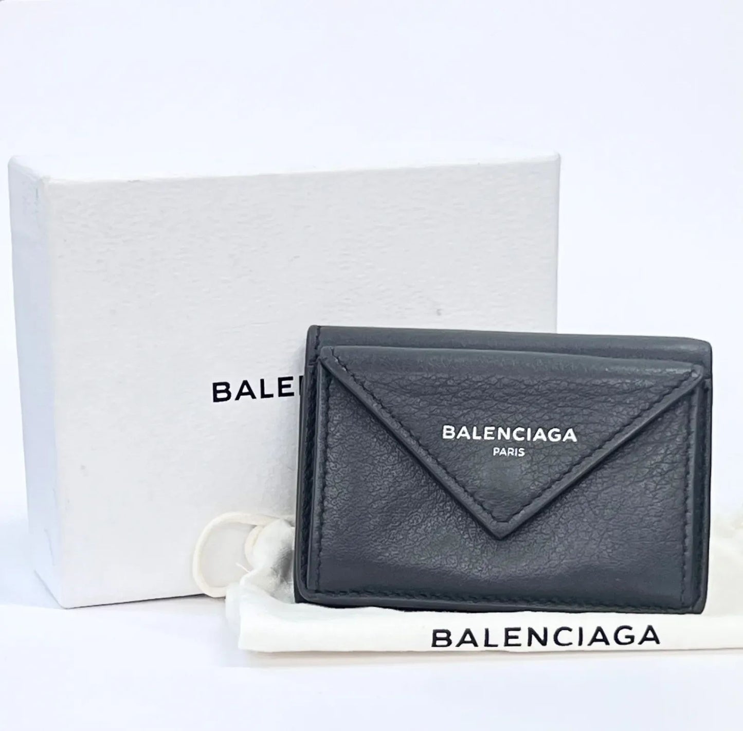 Balenciaga Paper Mini Wallet Trifold Gray Leather