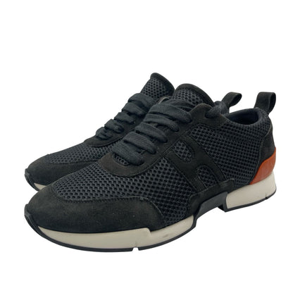 Hermes Lace Up Sneakers Suede Logo Mesh Black