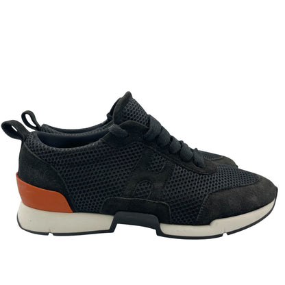 Hermes Lace Up Sneakers Suede Logo Mesh Black — view 3