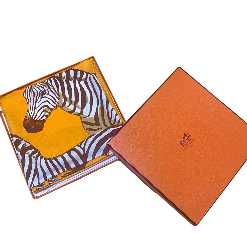 Hermes le Zebres Zebra Scarf Silk Carre 90 Orange — view 2