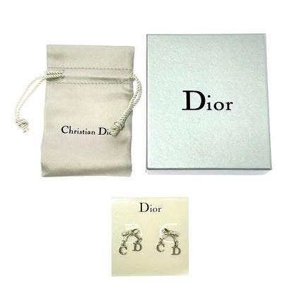 Dior Metal CD Logo Swing Ribbon Earrings Silver