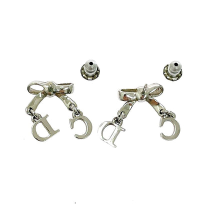 Dior Metal CD Logo Swing Ribbon Earrings Silver — view 6