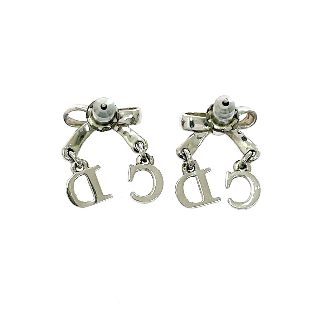 Dior Metal CD Logo Swing Ribbon Earrings Silver — view 5