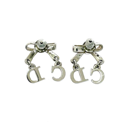 Dior Metal CD Logo Swing Ribbon Earrings Silver — view 5