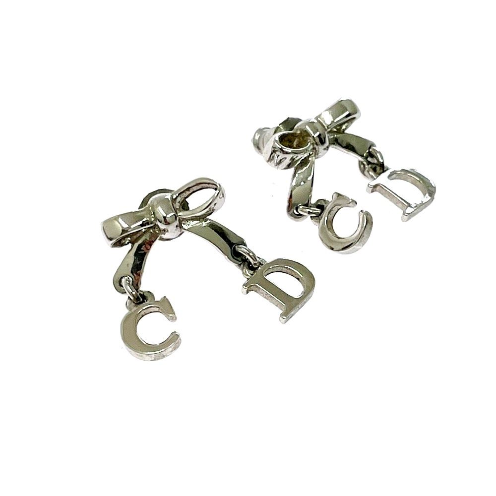 Dior Metal CD Logo Swing Ribbon Earrings Silver — view 3