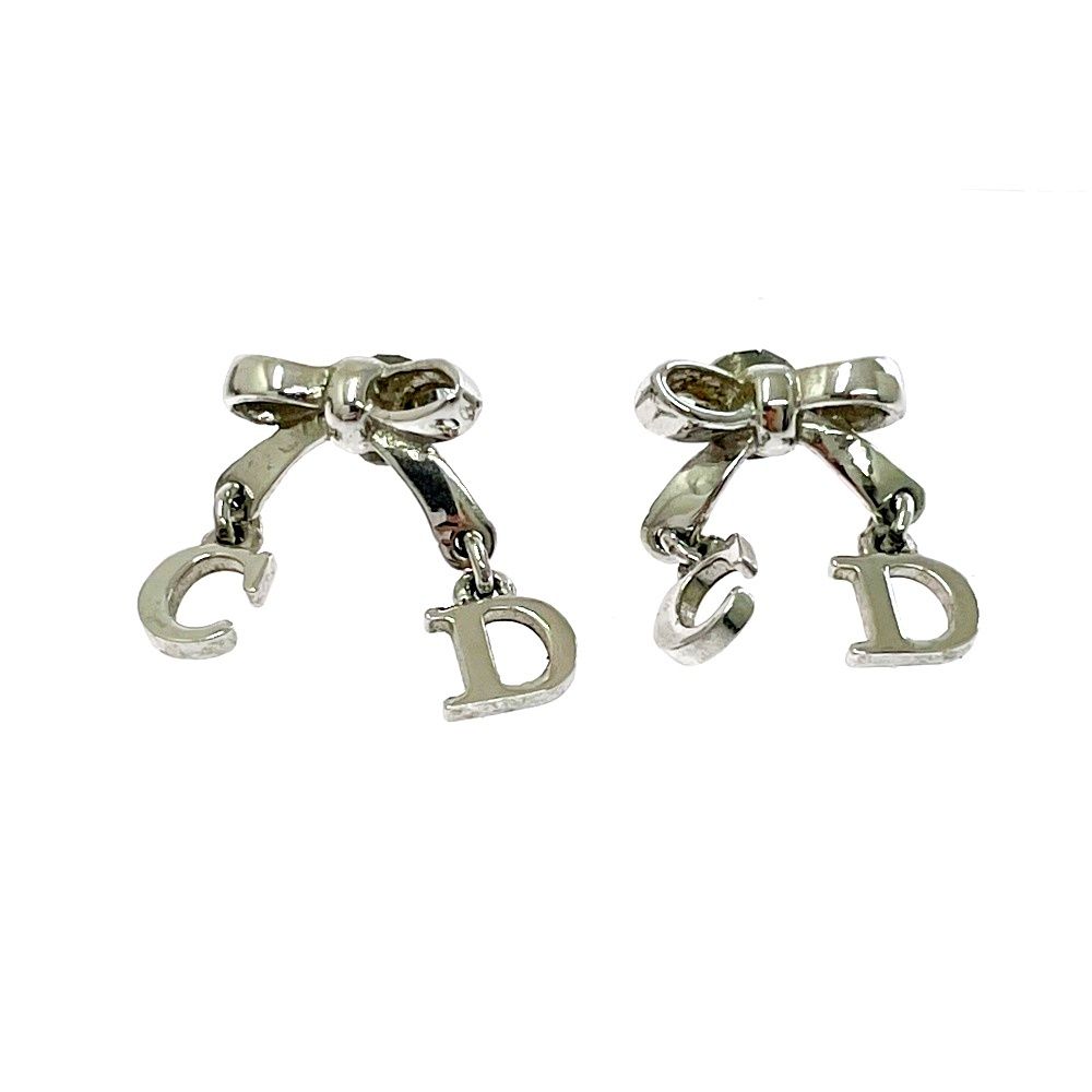 Dior Metal CD Logo Swing Ribbon Earrings Silver — view 2