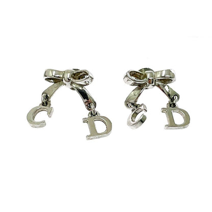 Dior Metal CD Logo Swing Ribbon Earrings Silver — view 2