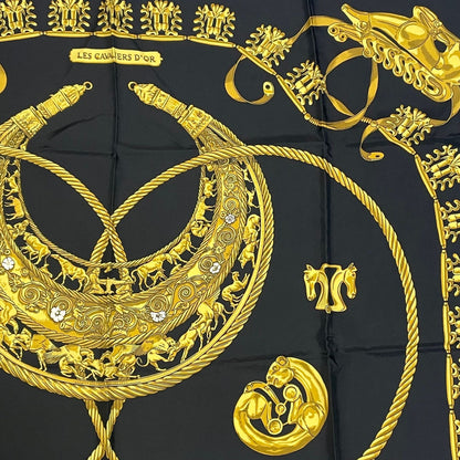 Hermes Carre 90 les Cavaliers D'or Yellow Gold Knight Scarf Silk Black — view 4