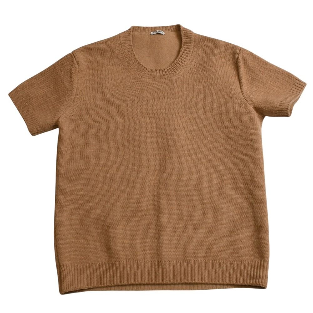 Miu Miu Short Sleeve Knit Beige Sweater