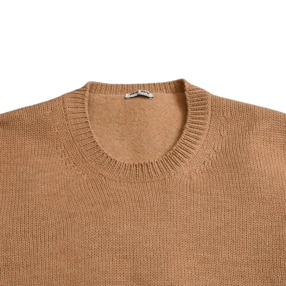 Miu Miu Short Sleeve Knit Beige Sweater — view 3