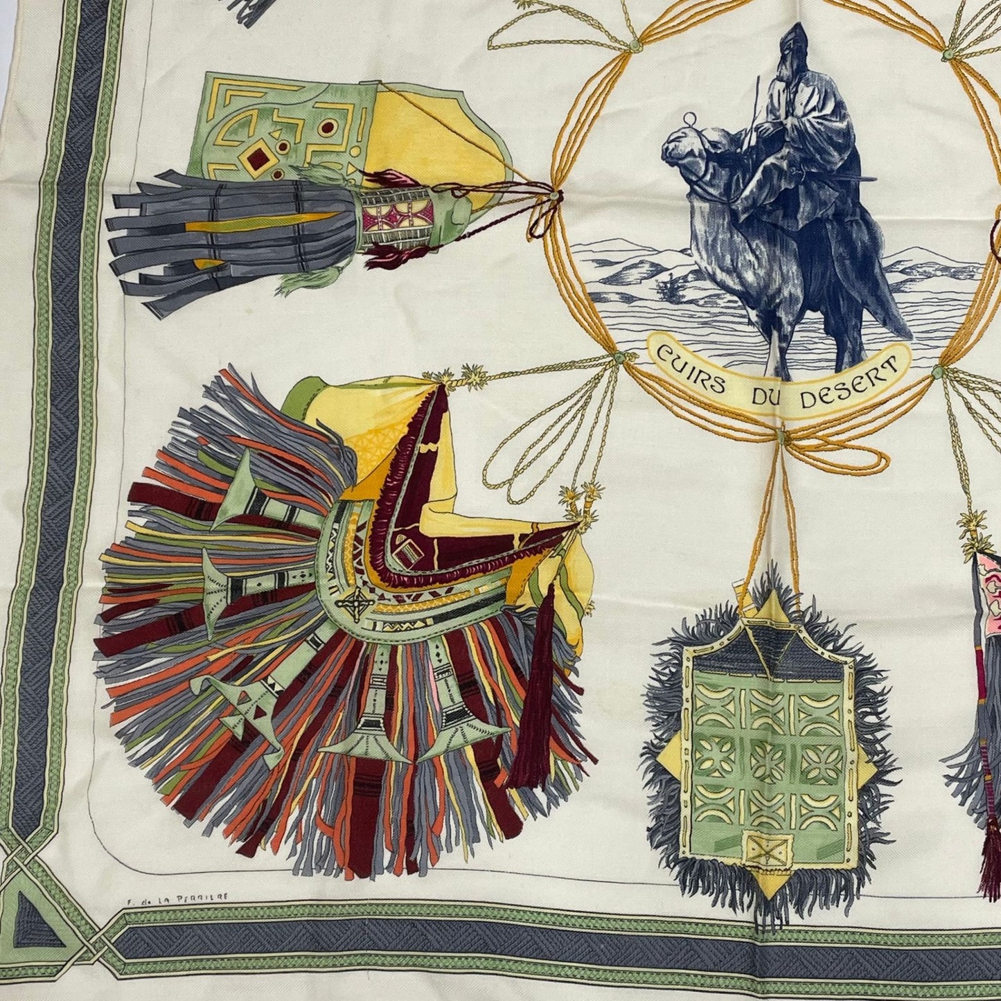 Hermes Carre 90 Cuirs du Desert Leather Ornament Silk Scarf White — view 4