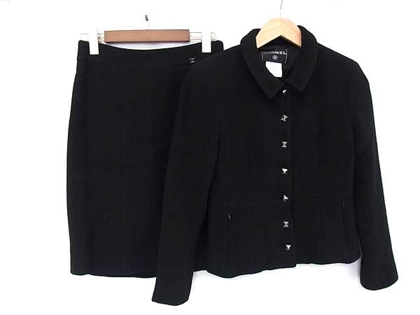 Chanel CC Logo Suit Jacket & Skirt Set Black