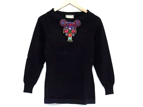 Versace Gianni Bijou Beaded Long Sleeve Knit Top 38 Black Sweater