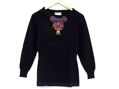 Versace Gianni Bijou Beaded Long Sleeve Knit Top 38 Black Sweater