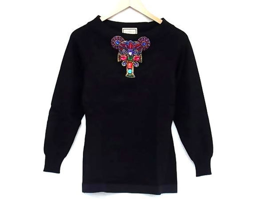 Versace Gianni Bijou Beaded Long Sleeve Knit Top 38 Black Sweater