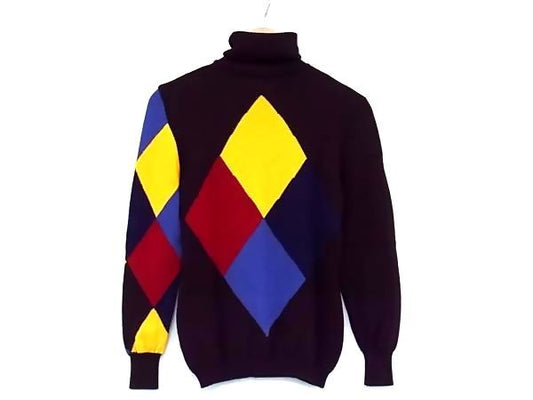 Versace Gianni Turtleneck Knit Sweater 1 Purple Multicolor