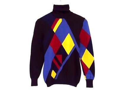 Versace Gianni Turtleneck Knit Sweater 1 Purple Multicolor — view 2