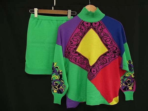 Versace Gianni Turtleneck Knit Skirt 0 Set Green