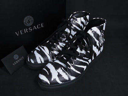 Versace Medusa Leather Zebra High Cut Sneakers 38 Shoes
