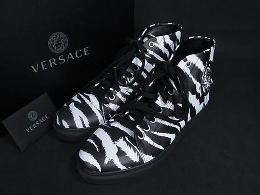 Versace Medusa Leather Zebra High Cut Sneakers 38 Shoes
