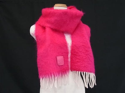 Loewe Anagram Mohair Wool Fringe Scarf Pink White
