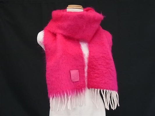 Loewe Anagram Mohair Wool Fringe Scarf Pink White