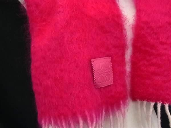 Loewe Anagram Mohair Wool Fringe Scarf Pink White — view 2